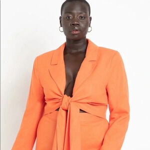 Eloquii linen blend orange cropped tie blazer jacket sz 20